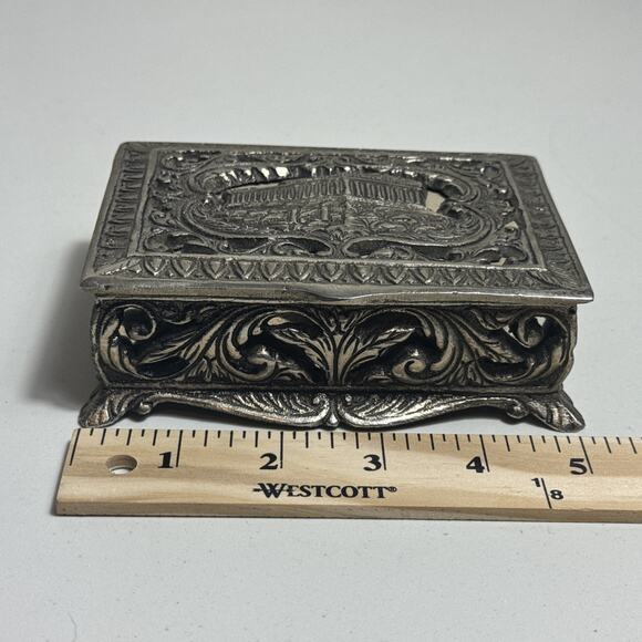 Antique Greek Trinket Box 5”x4.5” Parthenon Acropolis Athens Silver Plated/Solid - Picture 12 of 16